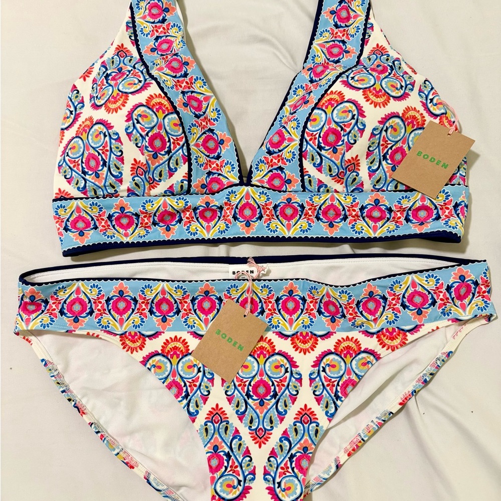 Boden Multicolor Paisley Print Bikini - Pink, Blue, Yellow, Navy